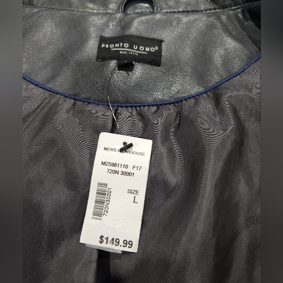 Men's Blue Vest Modern Fit jacket outerwear L Leather NWT - Picture 3 of 11